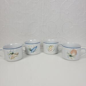 National Wildlife Federation Coffee Mugs White Beach Seashells Set of 4 Cups